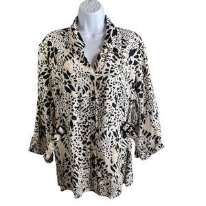 CL Carole Little Women's Linen Blend Blouse Size 2X Animal Print Flowy Retro